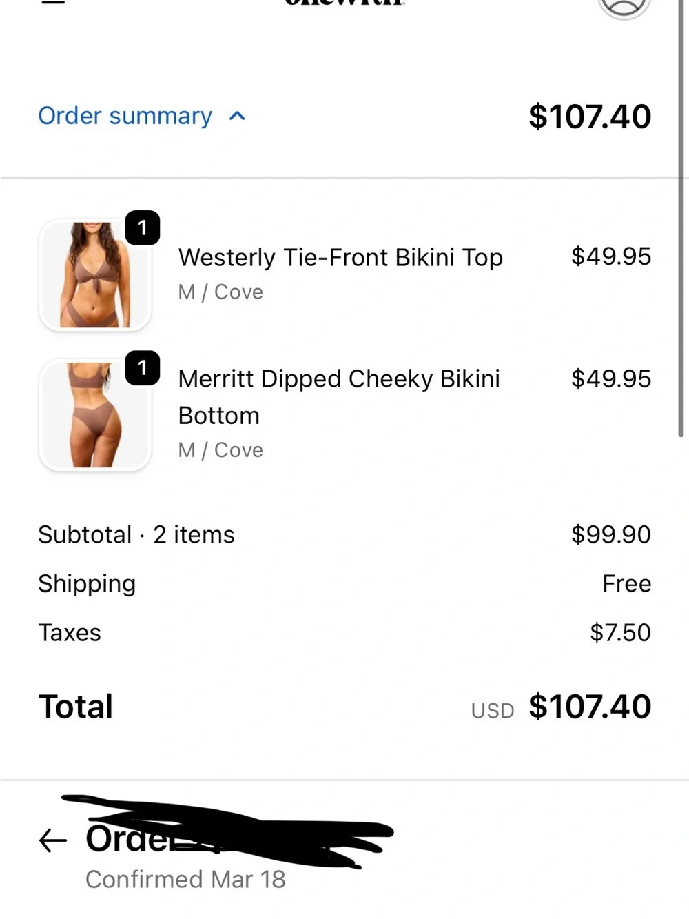 Onewith swim Merritt Dipped Cheeky Bikini Bottom & Westerly Tie-Front Bikini Top - Picture 4 of 6